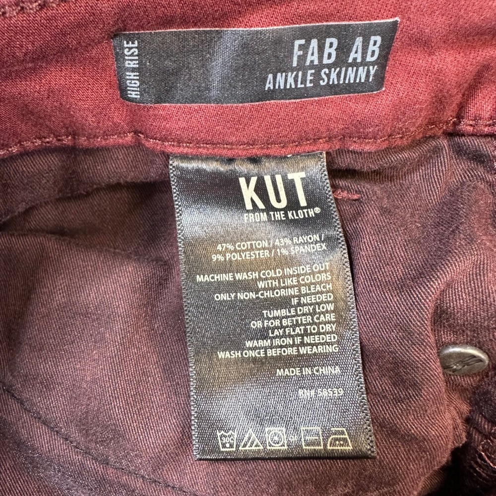 Kut from the Kloth Fab Ab Ankle Skinny Jeans Women's Size 14 Burgundy Denim - Picture 4 of 7